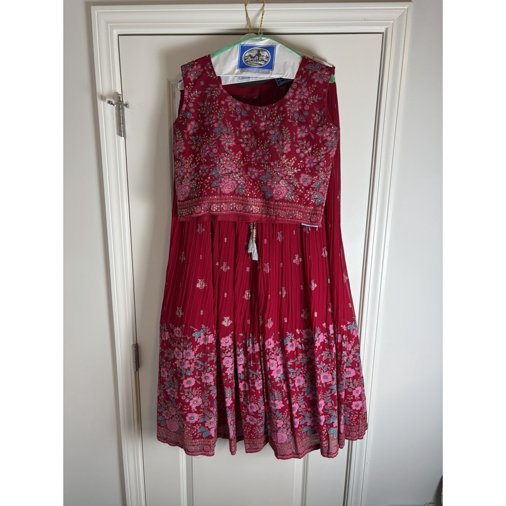 Indian Lehenga 2-Pc Top/Skirt Ruby Embroidered Floral wedding Party Ethnic Wear
